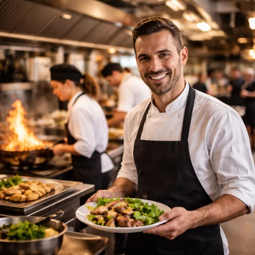Ein lächelnder Mietkoch.